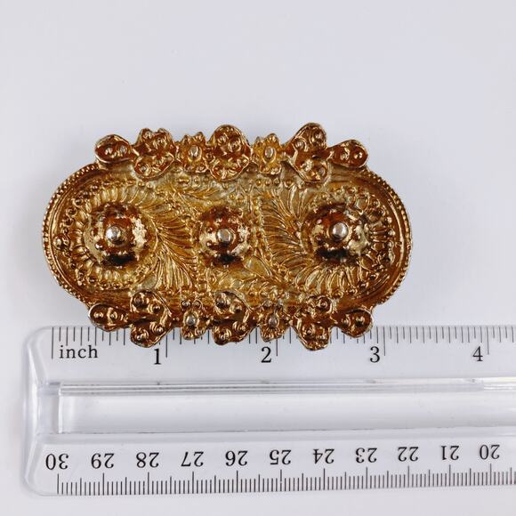 VTG 1970s Victorian Revival Ornate Gold Tone Cast Metal Rococo Belt Buckle - Picture 8 of 11